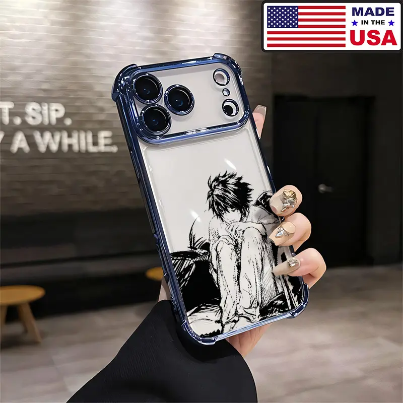 Death Note L Lawliet Aesthetic Custom Silicone Phone Case - Soft TPU, Shockproof, Airbag Corners, Vintage Design, Drop Tested Protection for iPhone 12-17 Plus Pro Max Ultra, Samsung 22-25 Plus Pro Max Ultra Mobile Accessories