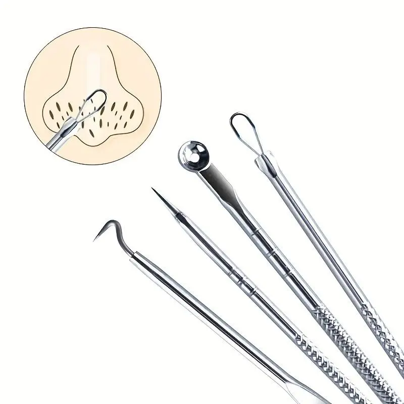 4pcs/set for acne blackheads, blackheads, spots, skincare, women's beauty, acne care, pore cleaning, needle hooks, Blackhead Cleansing Tool