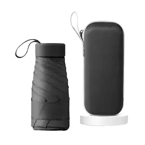 Glue Six Bone Folding Umbrella with Storage Box Pocket Rainy Sunny Umbrella, Portable Sun Protection Shade Umbrella