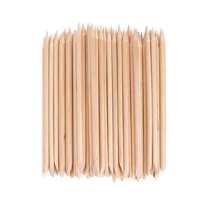 100PCS Orange Wood Nail Sticks, 4.5 Inch Wooden Cuticle Pusher and Remover Set, Dual-Headed Manicure Tools for Home and Salon