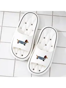Cute Dachshund Print Slippers for Women, Summer Outdoor Wear, Creative Apple Hat Dog Striped Pattern Slippers, Non-Slip Hollow Out Soft Sole Slippers for Home Bathroom Shower, Beach Vacation Sandal