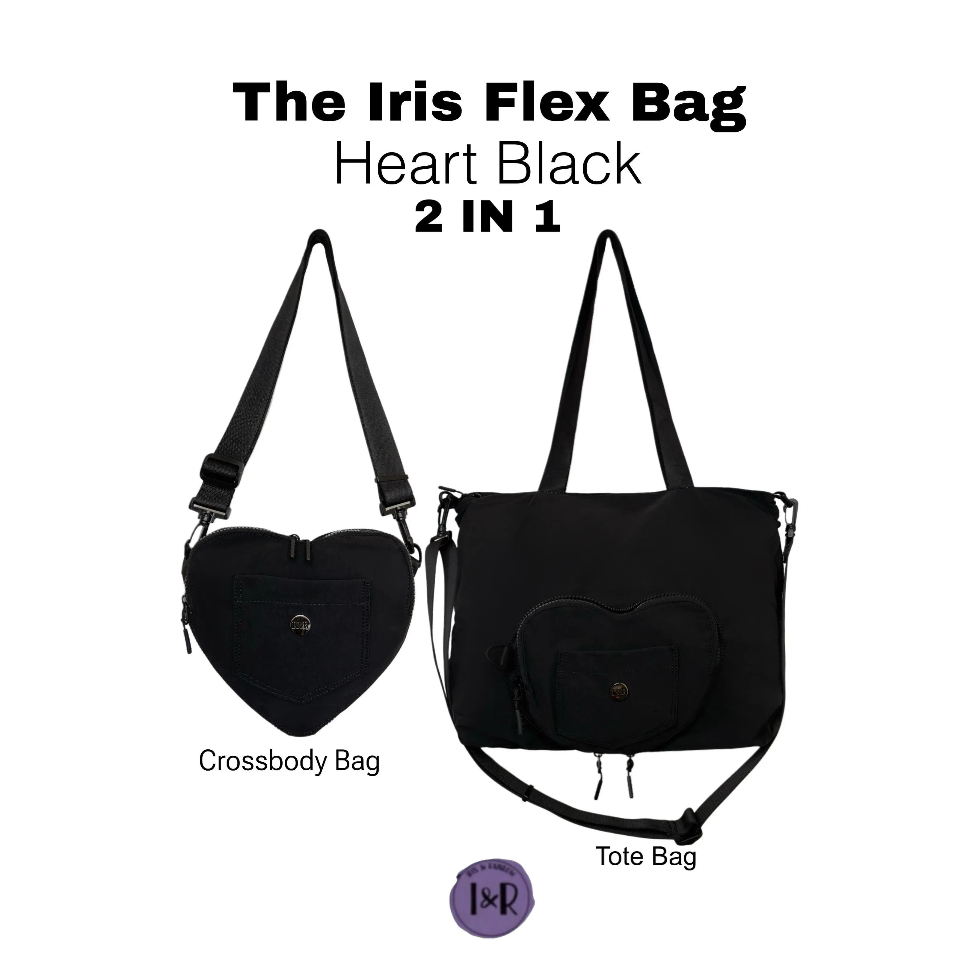 The Iris Flex Sling/Tote Bag (#2026) Fashionable Heart Shaped Tote Bag - By Iris & Rainbow