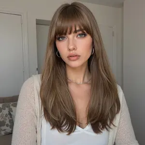 [LIMITED CLEARANCE]  DWY Machine Made Brown Straight Realistic Cute Hair Glueless Synthetic Wig for Women 24 Inches Pixie Cut Wigs Shaggy Wig Deep Wavy Wigs Deep Wave Wigs