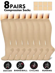 Compression Socks for Men & Women, 20-30mmhg Knee High Design Polyester Athletic Socks, Running Performance Recovery, 8 Pairs for Circulation Support