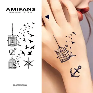 AMIFANS Temporary Tattoo Birdcage & Flying Birds, Semi Permanent Tattoo,Lasting 1-2 Weeks Tattoo, Long Lasting Tattoo, Juice Tattoo, Realistic Tattoo, Romantic Tattoo, Fake Tattoo, Waterproof, Authentic Tattoo Look, Niche Design Tattoo, Fruit Tattoo