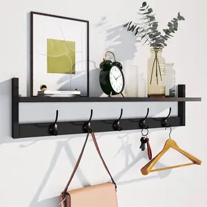 Wall Hooks with Shelf Entryway   Coat Hooks with Shelf Wall-Mounted Coat Hook Rack with 5 Dual Hooks for Bathroom, Living Room, Bedroom (Stylish)