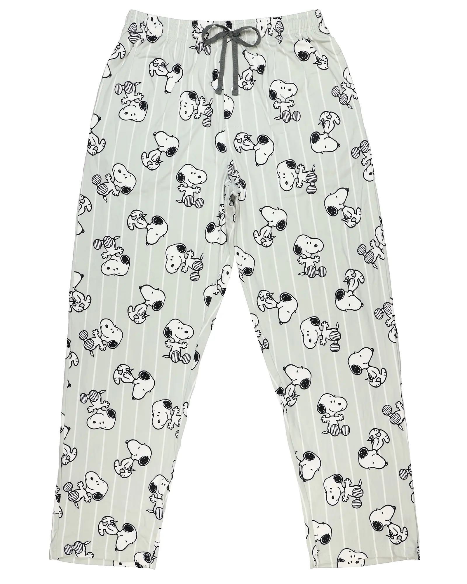 Men's Peanuts Snoopy AOP Striped Casual Stretch Spandex Nightwear Set, Lounge Sleep Pajama Pants, Fabric