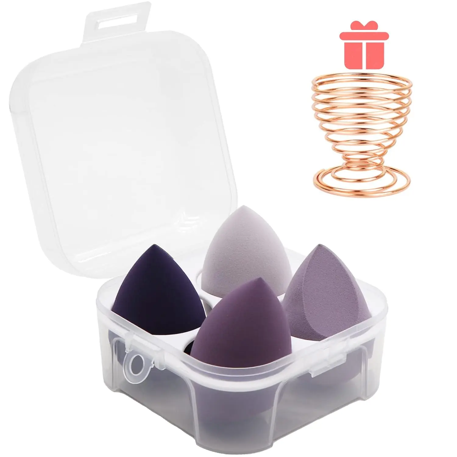 5-Piece Cosmetic Makeup Sponges Set - 4 Foundation Blending Blenders, 1 Holder and Egg Case for Flawless Cream, Powder Application (Purple)
