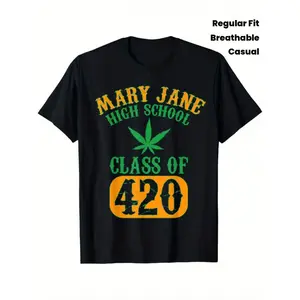 Men's Class of 420 Weed Graphic T-Shirt, Crew Neck, Short Sleeve, Regular Fit, Weekend Casual Wear, All-Season Casual Wear