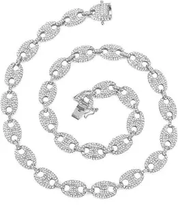 Gold Cuban Link Chain for Men, Silver Iced Out Diamond Coffee-bean Necklace, Hip Hop Rapper Jewelry, 16-30 Inches