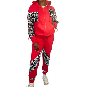 Two-Piece Sweat set Women's Zebra print casual fit,  Tracksuit with elastic waist, sporty yet bold fashion trend statement,  Zip front hoodie, matching pants, fall & winter. Womenswear Belt