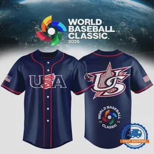 Team USA 2026 World Baseball Classic Personalized Jersey Shirt Navi - Full Size Adult and Youth