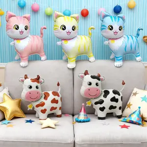 5pcs Standing Cow Cat Balloons, Birthday Party Decoration, Party Activity Gift Props, Indoor Outdoor Room Decor