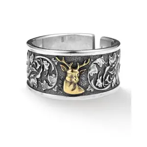 LUXJELWEL - Buyee 925 Sterling Silver Animal Ring Finger Elegant Golden Deer Open Ring for Woman Men Fashion Sweet Fine Jewelry Circle