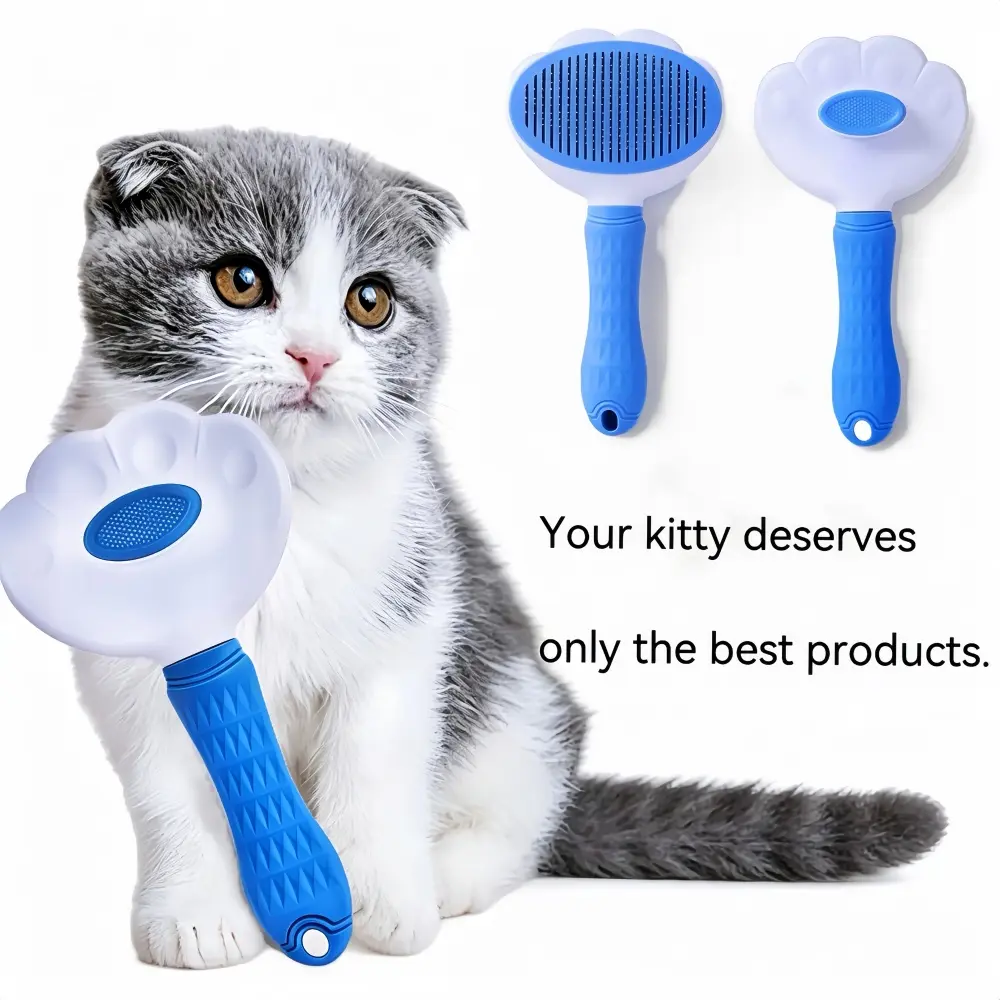 Pet Kitty Paw Shaped Deshedding Brush, Dog & Cat Grooming Supply - 1-Click Fur Release, Skin-Safe Gentle Tool for Long & Short Haired Pets, Daily Hair Removal Comb