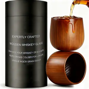 2PC Charred Wood Bourbon Whiskey Glass Set, Handcrafted Wooden Old Fashioned Rocks Glasses, Handmade Wooden Glass, Whiskey Tumbler, Rustic Masculine Gift For Bourbon Connoisseurs, Dad & Brothers, Premium Birthday Gift, Drinkware