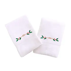 Linum Home Textiles Embroidered Hand Towels wit h Holly Border