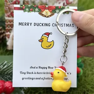 Happy Duck Christmas Keychain, Handmade Keychain, Mini Resin Duck Keyring, Light Up Christmas Card, Christmas Stocking Filler, Christmas Decoration