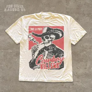 Smoking Skeleton Unisex TShirt, Cowboy Killers Shirt, Funny Skull Graphic T-Shirt, Vintage Western Grunge Shirt, Edgy Alt Clothing Gift