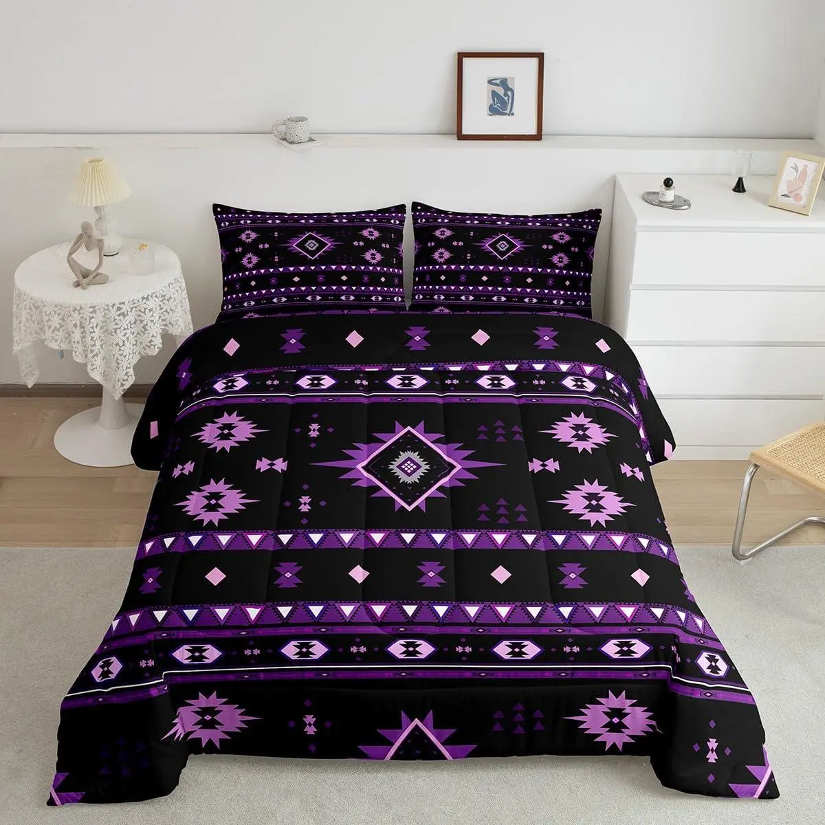 Western Comforter Set,Southwestern Aztec Bedding Set Boho Tribal Comforter Ethnic Bohemian Rustic Country Duvet Set Bedroom Decor Bed Set