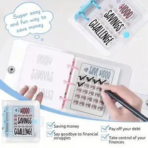$1000 Money Saving Challenge Binder Reusable Blue Budget Book with Cash Envelopes Office Stationery Budgeting Planner Secure Cash Storage Durable Practical 25 Waterproof PVC Pockets，viral TikTok saving challenge binder，family money saving goals planner