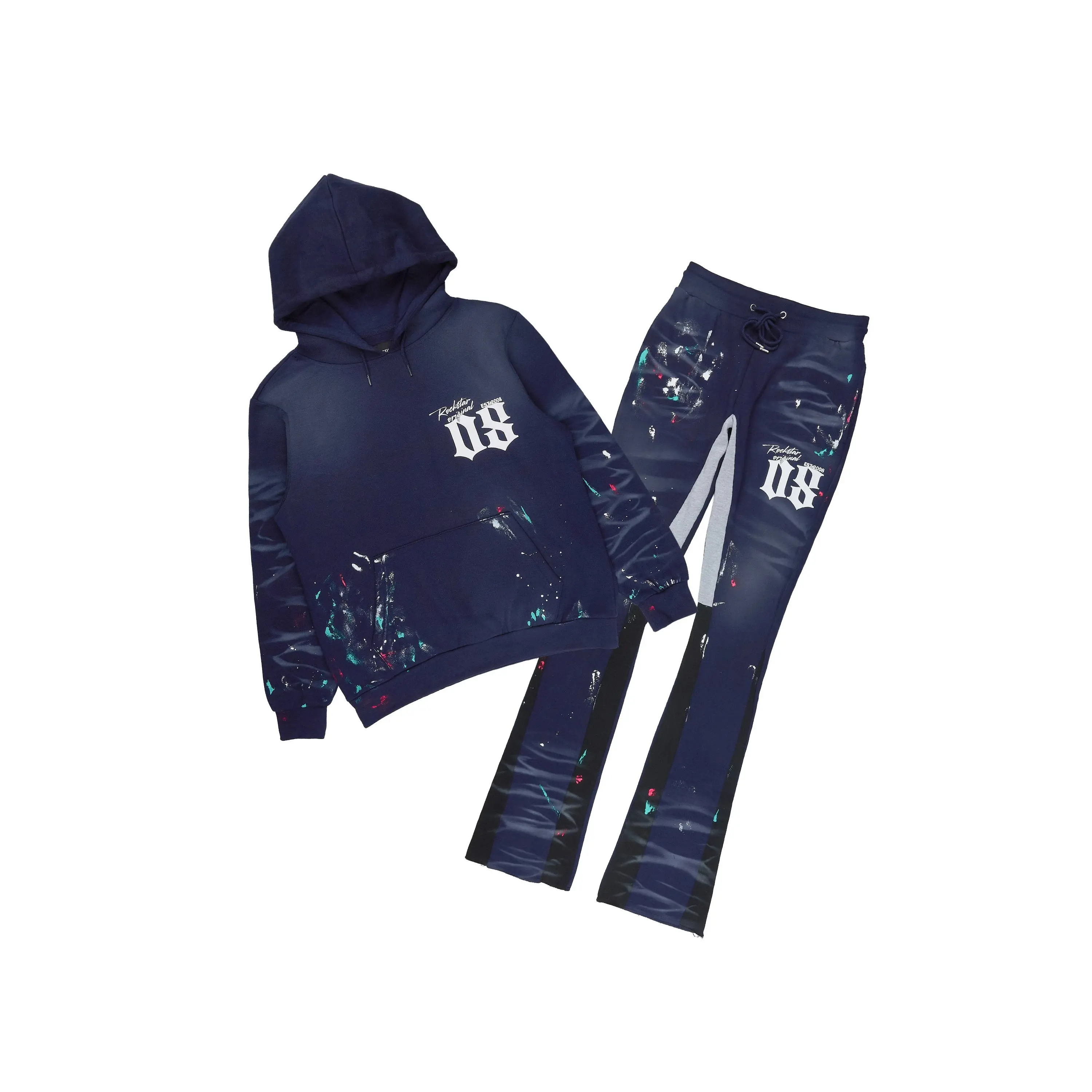 Dalton Navy Hoodie/Stacked Flare Pant Track Set