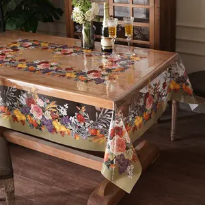 Artbloss Clear Table Cover Protector Vinyl PVC Rectangle Table Cloth Oil Spill Proof Plastic Tablecloths for Dining Tables Parties Holidays