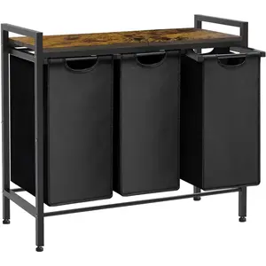 Large Laundry Hamper Sorter with 3 Removable & Pull-Out Sorting Bags, Wooden Top Shelf, Versatile Laundry Basket Organizer for Laundry Room, Bathroom, Dorm, 8 * 3 Gal, Black