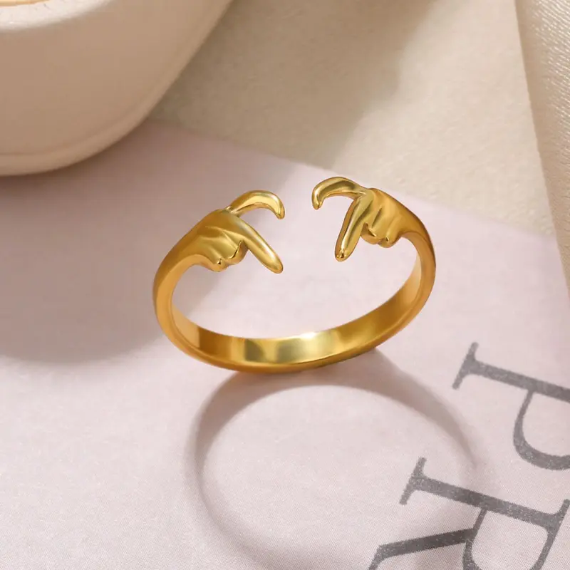 Cute Heart Design Cuff Ring, 1 Piece Chic Fashion Hand Design Cuff Ring for Women & Men, Street Stainless Steel Matching Jewelry for Lovers Day Decor, Exquisite Trendy Ring, Heart Shaped Ring, Cute Rings