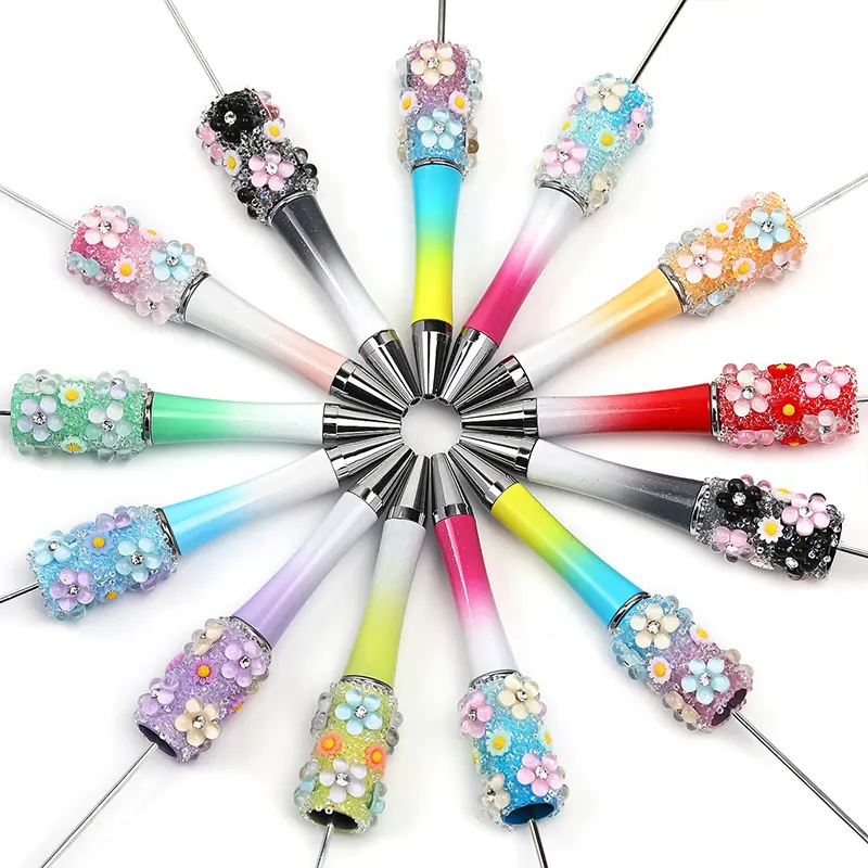【D.P.C】10 pcs Beadable Pen - Diy Beads Creative Flowers Full of Stars Sanding Pen Handmade Diy Beading pen