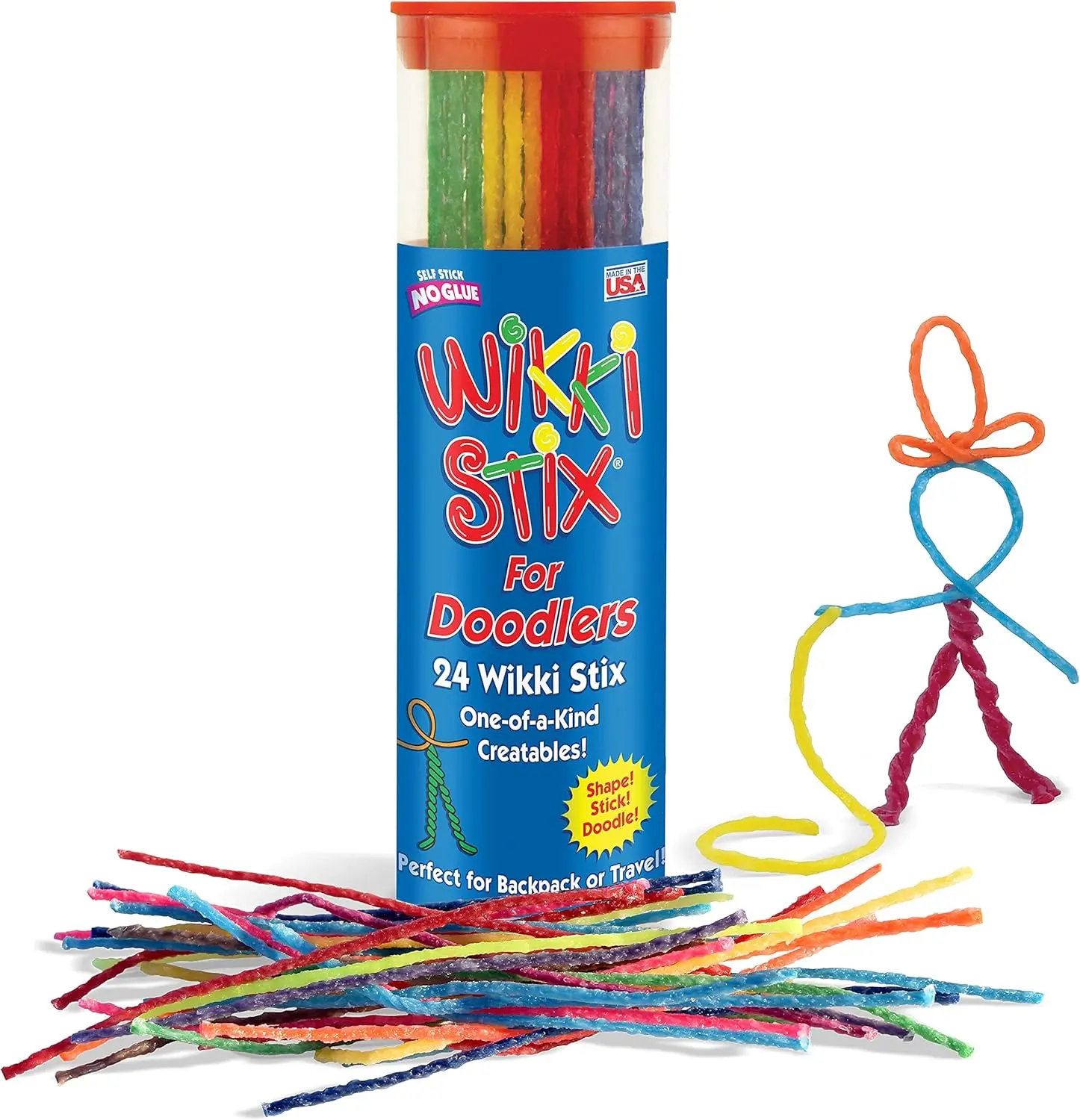Stix for Doodlers  Kid's Travel Essential Portable Creativity On-The-Go! Pack of 24 Stix in Neon and Primary Colors. Made in USA  3 & Up.