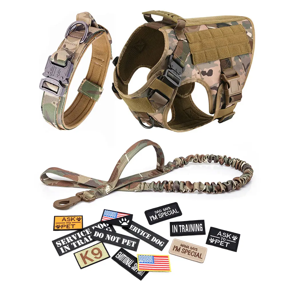 Camouflage Harness, leash, Collar& 12 Patches