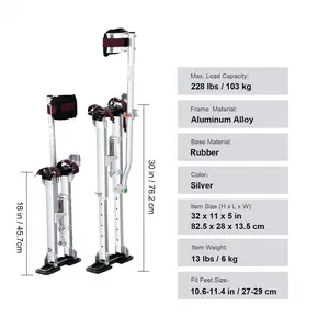 VEVOR Drywall Stilts, 18''-30'' Adjustable Aluminum Tool Stilts with Protective Knee Pads, Durable and Non-slip Work Stilts for Sheetrock Painting, Walking, Taping, Silver