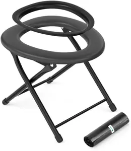 Portable Camping Toilet for Adults, Porta Potty for Camping with Removable Plastic Ring and 15 Disposable Toilet Bags, Folding Toilet for Camping, Hiking, Fishing, Road Trips, RV Travels, Emergency