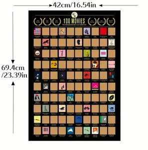 Top 100 Movies Scratch Off Poster - Films of all Time Bucket List - 24x16" Easy to Frame Scratchable Cinema Checklist Poster - Must See Movie Challenge - 100 Essential Movies - Greatest Movies for Family to Watch
