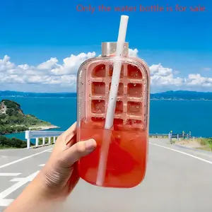 Ice Tray Transparent Water Bottle, Portable Straw Ice Tumbler, Outdoor Large-Capacity Iced Drink Pitcher, Creative Chilled Juice Cup, Portable Lidded Cold Beverage Cup