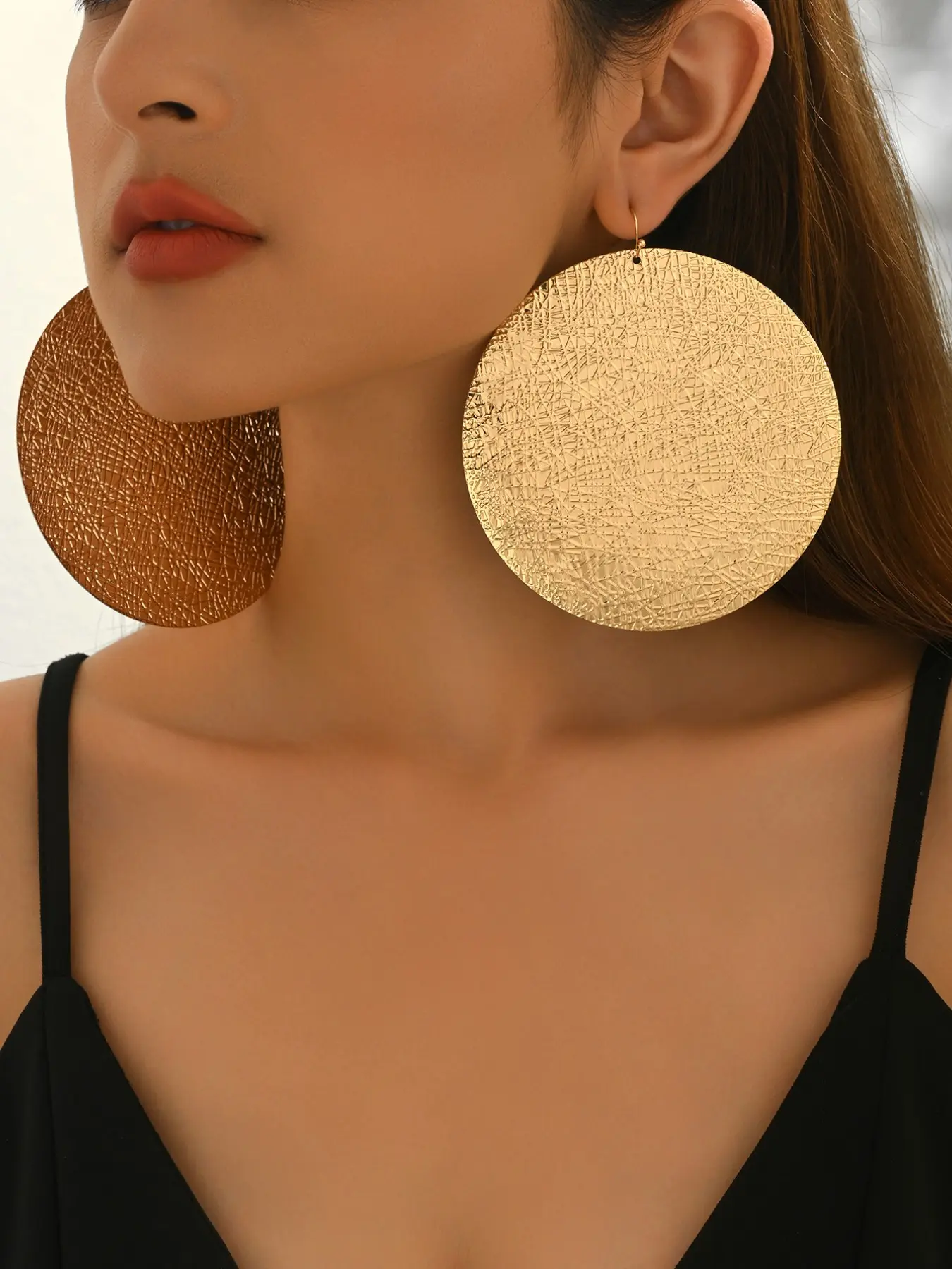 Exaggerated Metal Texture Hammered Round Circle Shape Earrings for Women, Fashionable Earrings, Fashion Ear Jewelry, Party Evening Eye-Catching Accessories, Large Circle Ear Rings