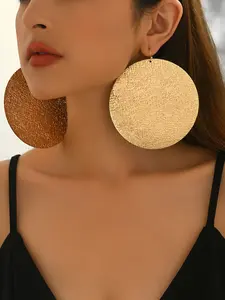 Exaggerated Metal Texture Hammered Round Earrings for Women, Fashionable Earrings, Party Evening Eye-Catching Accessories, Large Circle Ear Rings