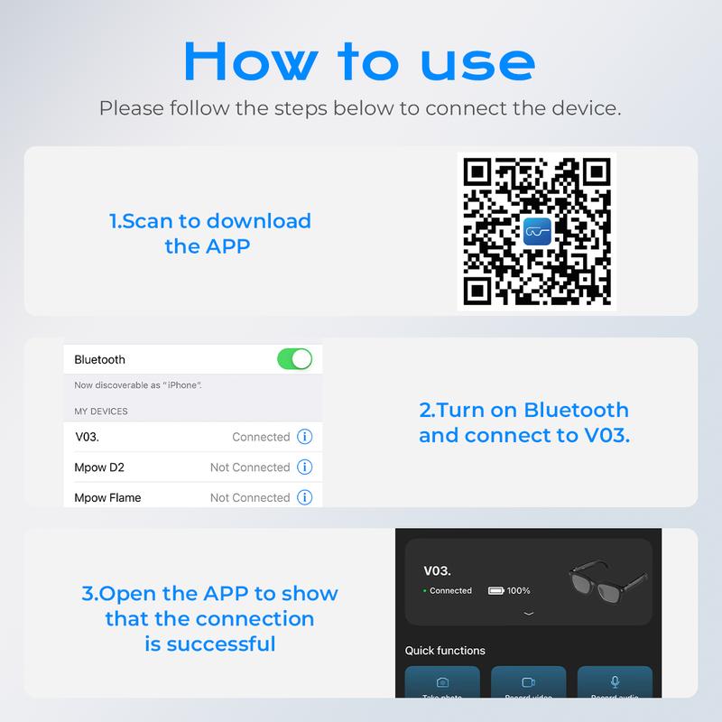 Smart Bluetooth Glasses with Camera, 1080p Video Recording Wearable Glasses, Multifunctional Wireless Audio Glasses with Headphone, Outdoor Sports Camera Sunglasses with Intelligent Voice Assistant, Anti-blue Light Protection Eyeglass