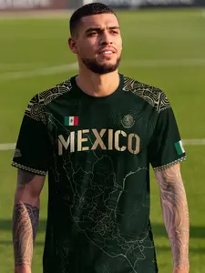 New Football Sports Shirt Mexico Match Men's Field Training Jersey Quick-Dry Short Sleeve Single Top, Casual Slim-Fit Long Clothing