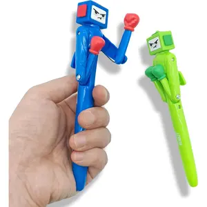 Boxing Pen Robot - (2PCS) with Punching Arm and Crisp Button Sound - Funny and Cool Novelty Pen - Boxing Gifts - Blue/Green Colors - 1.0mm Smooth Writing