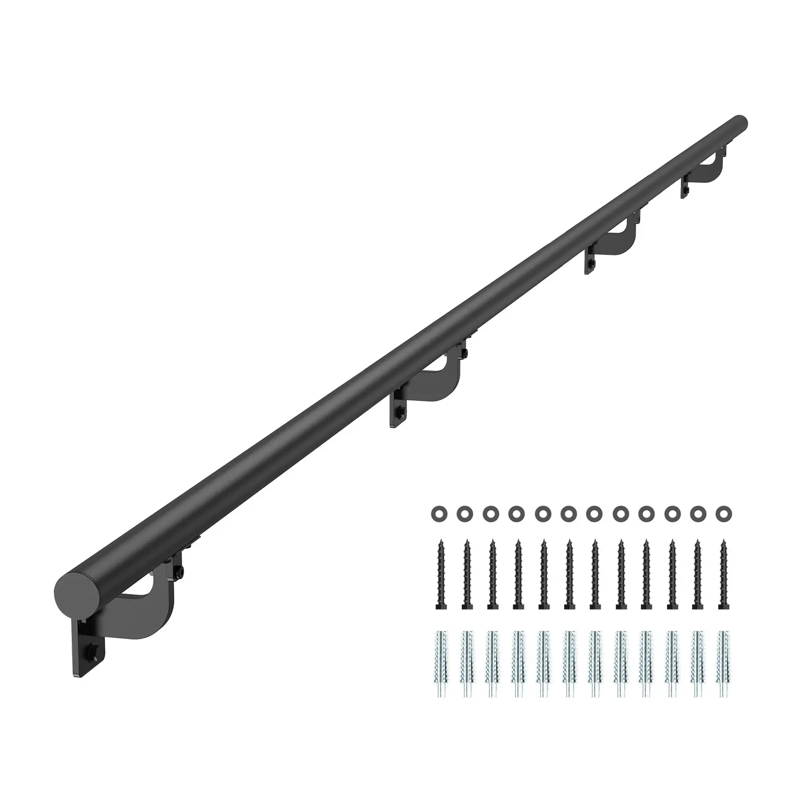 VEVOR Wall Mounted Industrial Metal Stair Handrail, 12ft Carbon Steel-Aluminum Pipe Railing, 1.26in Diameter, 250lbs Capacity, Slip-Proof, Customizable Fit, Easy Assembly, Indoor&Outdoor Use, Complete Installation Tools