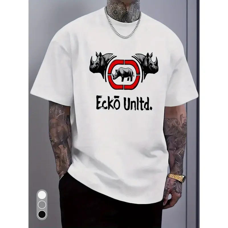Unisex Rhino Head Print T-Shirt - Stylish Athletic Crew Neck Top, Soft Sporty Chic Design for Gym & Casual Wear, Shortsleeve, Tshirt, Round Neck, Streetwear, Soft Fabric, Durable And Soft