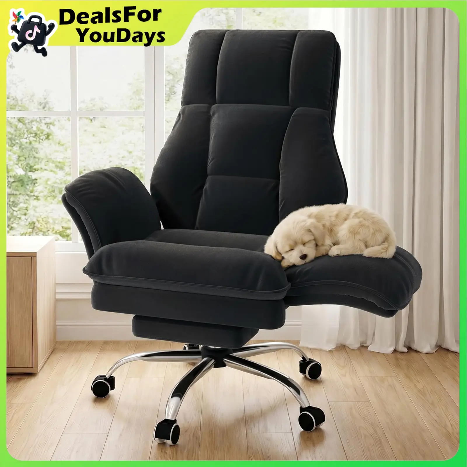 【DealsForYouDays】Big and Tall Office Chair, Executive Ergonomic Computer Gaming Chair with Foot Rest, Flip Armrests for Cross Legged Sitting & Pets, Crystal Velvet Wide Seat Reclining Desk Chair, Criss Cross Chair summerwins