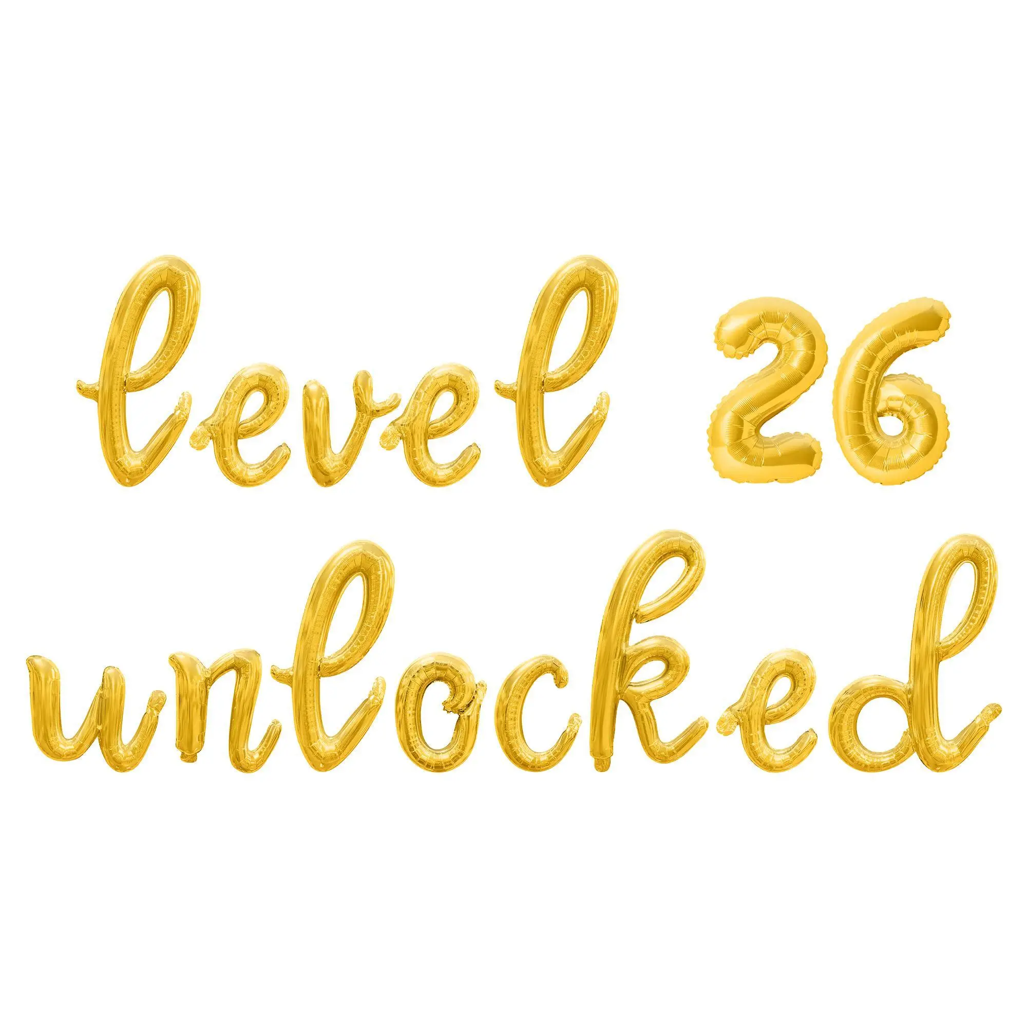 Cursive Script Letter Balloons - LEVEL 26 UNLOCKED 16" Inch Alphabet Letters Foil Mylar Balloon 26th Birthday Party Banner