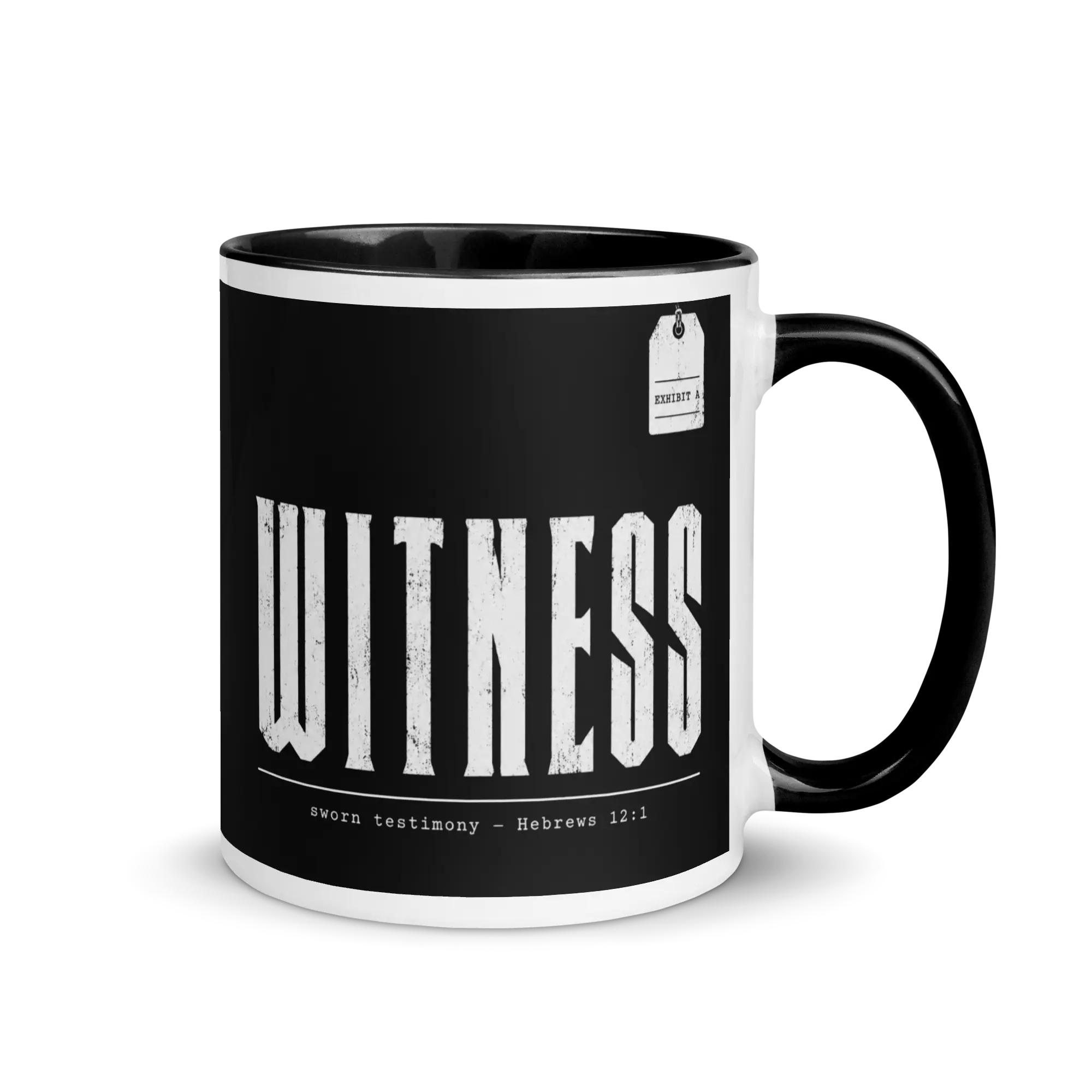 Witness Hebrews 12:1 Black Christian Mug