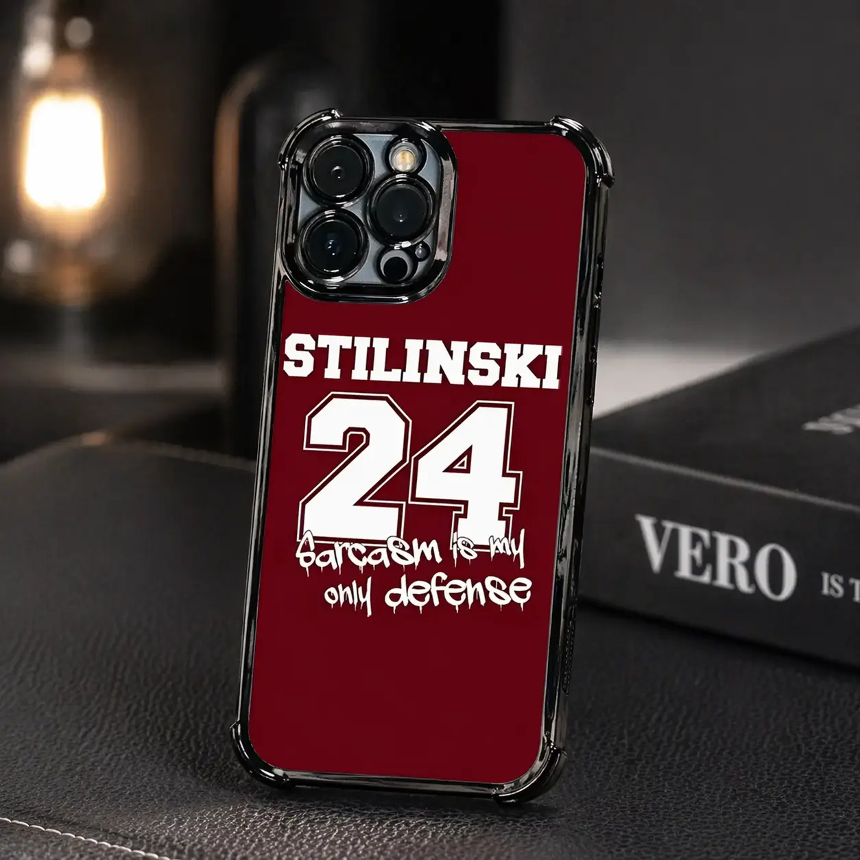 Stilinski 24 Lacrosse Sarcasm Is My Only Defense Electroplated Plastic Phone Case - Vintage, Stretch, Protective Cover with Reinforced Cushioning, Collision Prevention - Compatible with iPhone 17 Air/16/15/14/13/12/11 Pro Max Plus, Accessories, Smartphone