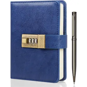 Journal with Lock, A6 PU Leather Diary with Lock 240 Pages, Lock Journal Password Notebook with Pen &  Box, Lock Diary Planner Organizer for Men and Women 4.3X 6.18in Blue