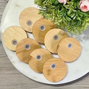 Straw and Lid for Glass Cups Bamboo Set Wooden Utensils for Drinkware Versatile Options Complete Set or Individual Purchase, Replacement Bamboo Lid and Glass Straw for Iced Coffee Glass Cans