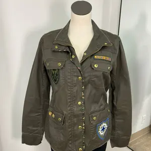 m’bellish Jersey Blues One-of-a-Kind Military Patch Jacket Hand-Embellished by Trish Size Medium